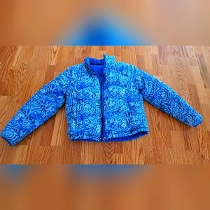L L Bean Reversible Blue+ Floral DOWN Jacket
